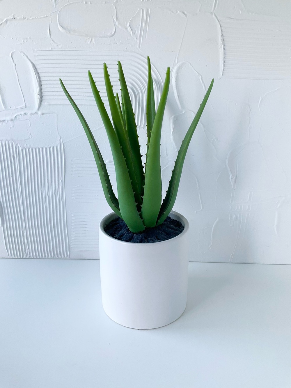 Minimal White Pot with Green Aloe Plant (Faux)
